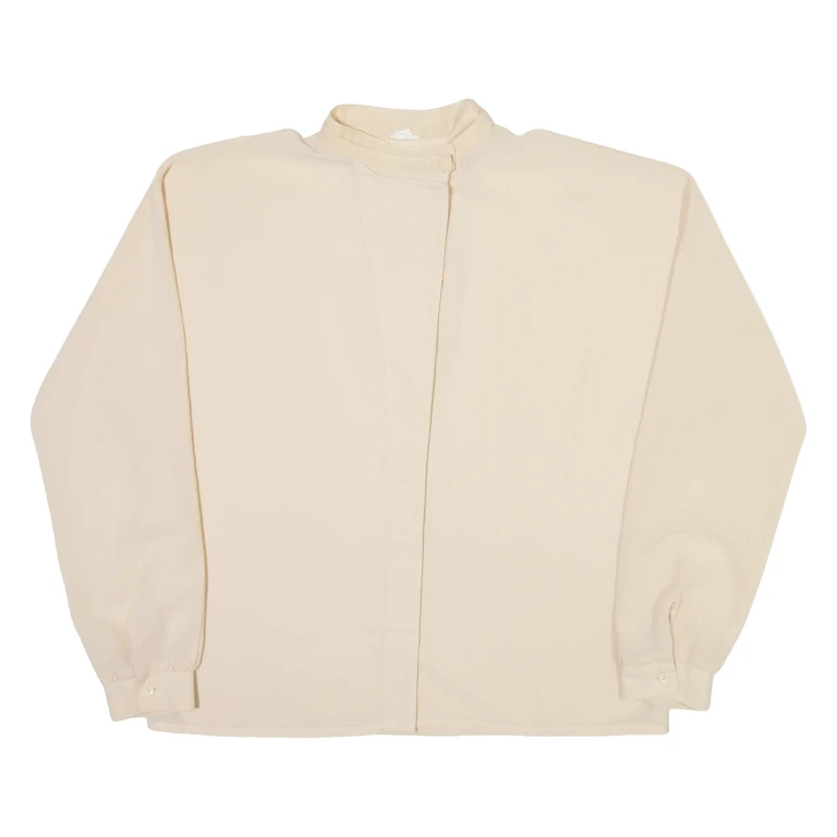 Womens Off Shoulder Shirt Cream Button Neck Long Sleeve M