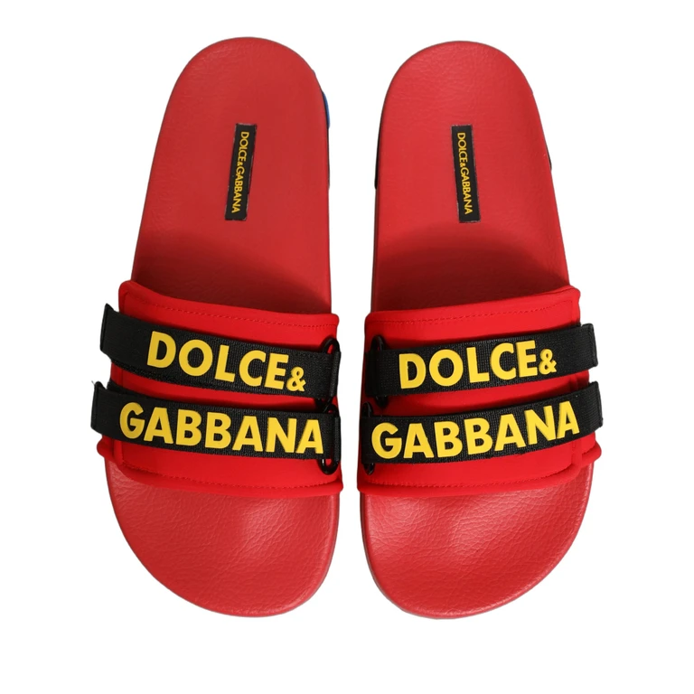Dolce & Gabbana Red Neoprene Slides Flats Beachwear Shoes Nylon Pu Polyester Elastane - Women