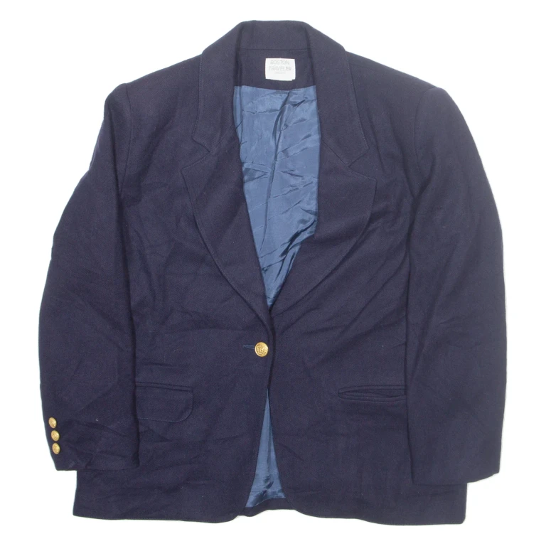 BOSTON TRAVELER Womens Blazer Jacket Blue Wool M