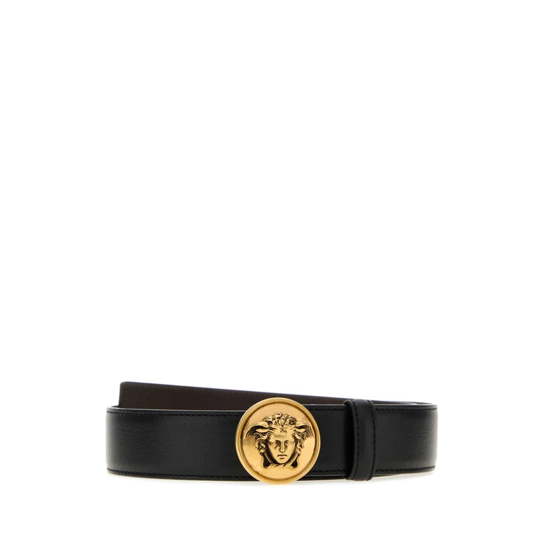 Black Leather Belt Gold Cinture - Women