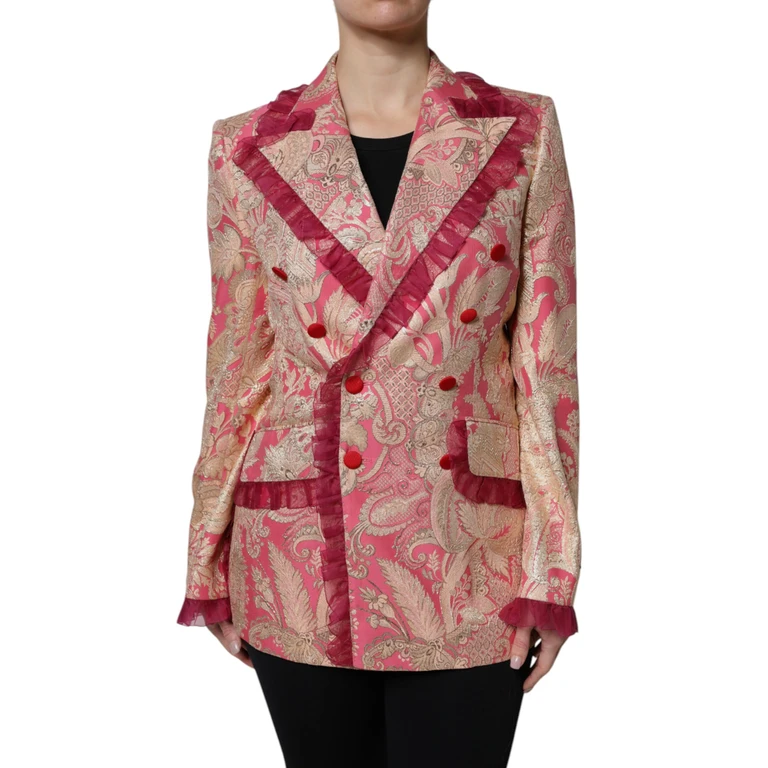 Pink Gold Jacquard Nylon Coat Blazer Jacket And Clothing - Women