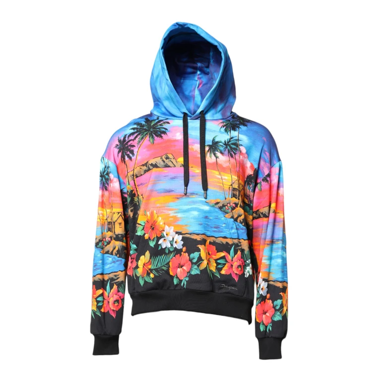 Dolce & Gabbana Multicolor Print Hooded Sweatshirt Sweater Cotton Clothing - Men