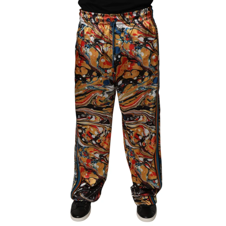 Dolce & Gabbana Multicolor Marble Satin Men Tracksuit Pants Polyester Elastane - Men