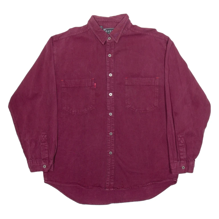 BASIC Mens Plain Shirt Red Long Sleeve L