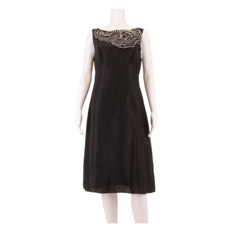 MONSOON Womens A-Line Dress Black Linen Sleeveless Knee Length UK 12