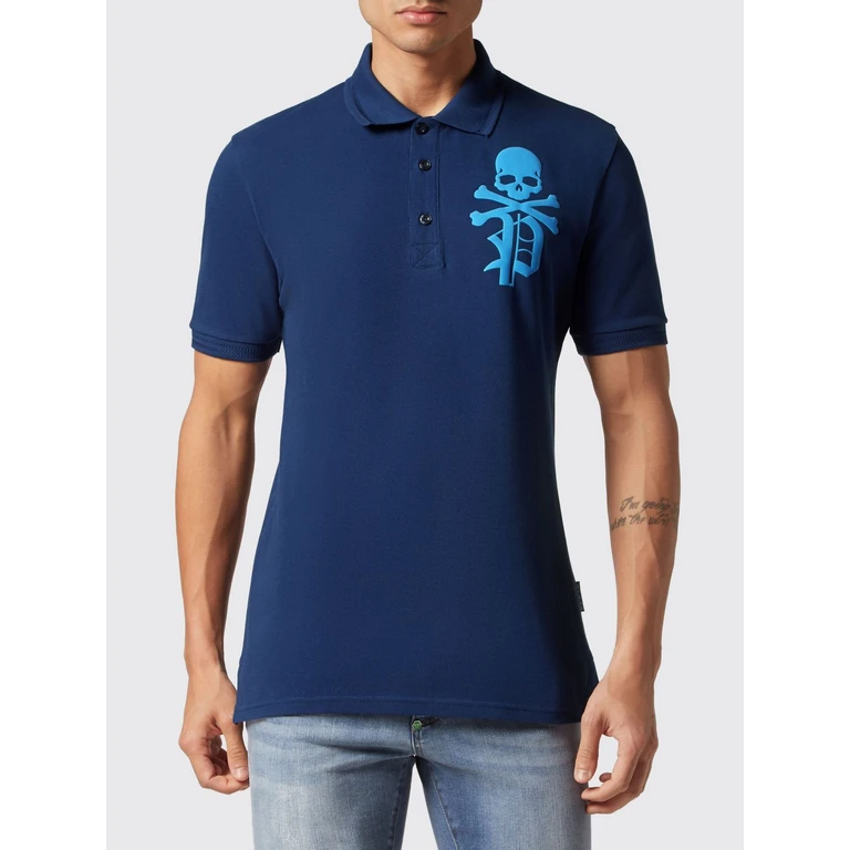Short-Sleeve Cotton Polo Shirt with Skull Print and Logo (AACCMTK6564PTE003N14)