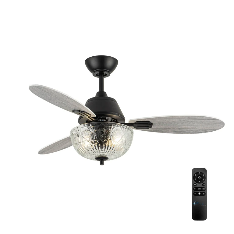 LED Indoor Clear Hand-Cut Glass Globe Shade Ceiling Fan with Remote Control