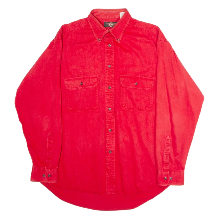 AMERICAN OUTPOST Mens Plain Shirt Red 90s Long Sleeve L
