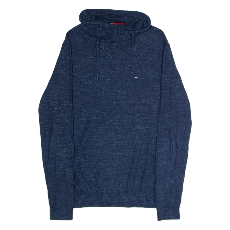 TOMMY HILFIGER Mens Jumper Blue Roll Neck Tight Knit S