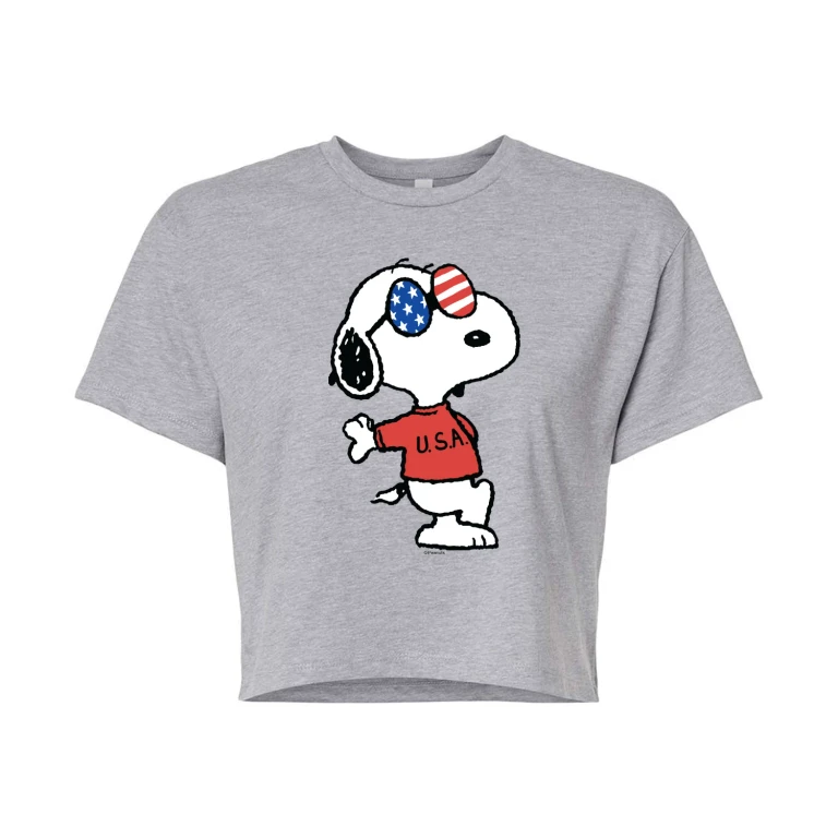 Snoopy USA Shades - Juniors Cropped Graphic T-Shirt