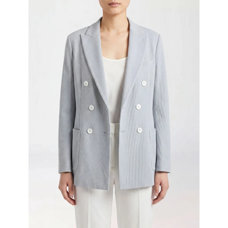 Double-Breasted Wool-Blend Blazer with Patch Pockets (FD38441342)