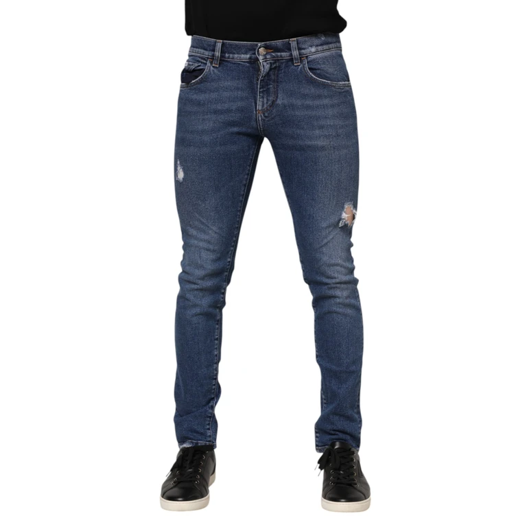 Dolce & Gabbana Blue Cotton Logo Plaque Skinny Men Denim Jeans Elastane Clothing - Men