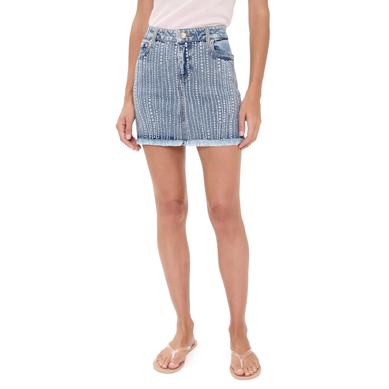 ALICE + OLIVIA Kiera Embellished Denim Mini Skirt Fiona Vintage Blue 28