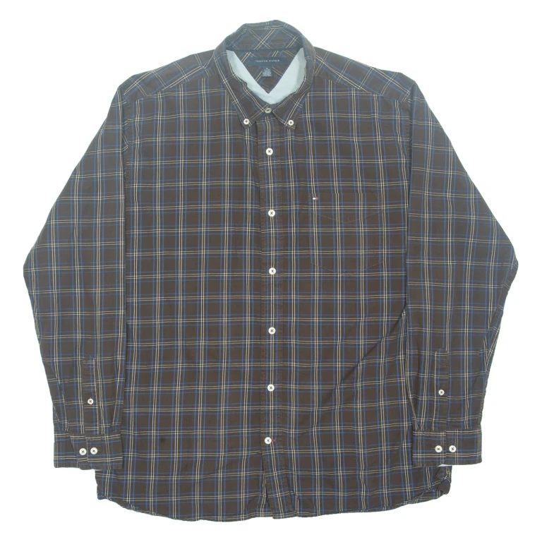 TOMMY HILFIGER Mens Shirt Brown Check Long Sleeve XL