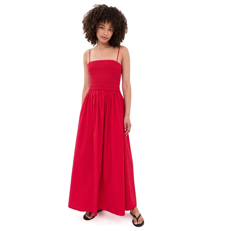 Faherty Coastal Poplin Lucia Dress Tango Red M