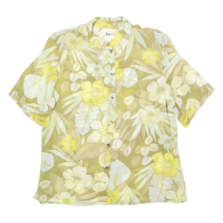 TRU Womens Shirt Green Viscose 90s Floral UK 16