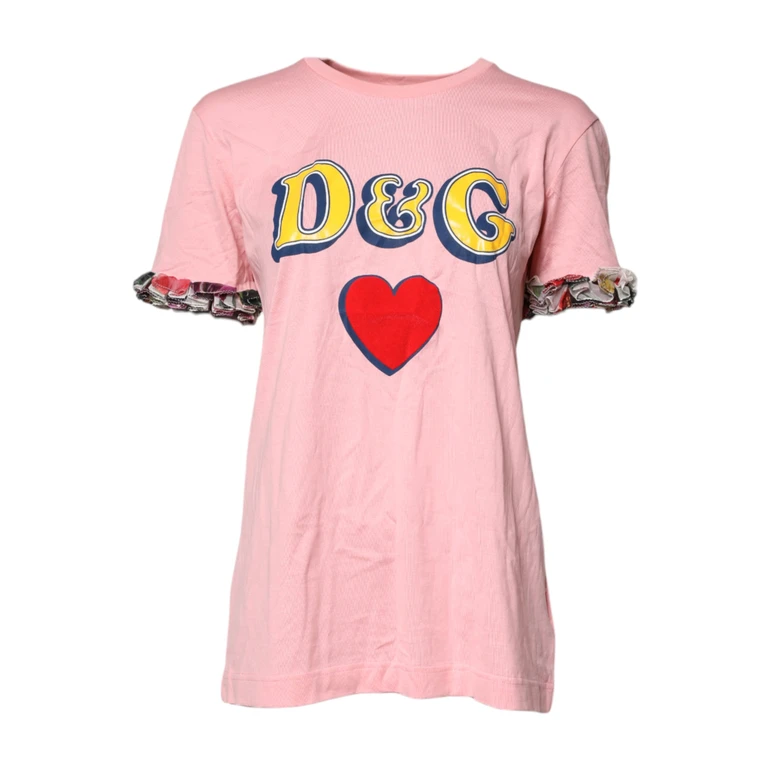 Dolce & Gabbana Pink Logo Print Cotton Crew Neck Tee T-Shirt Silk - Women