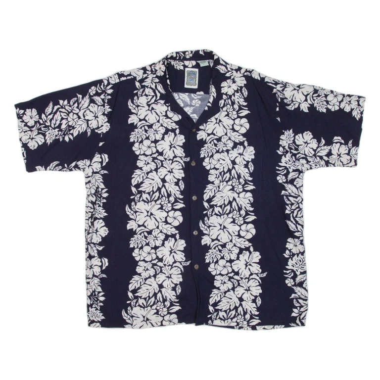 OCEAN TOWER Mens Hawaiian Shirt Blue Floral L