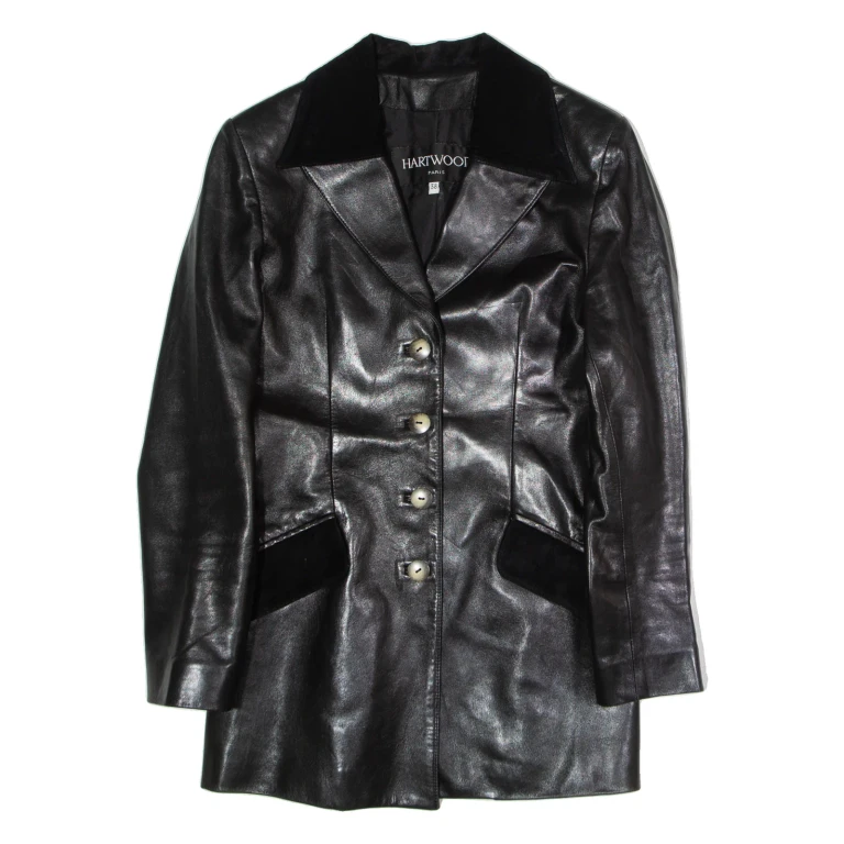 HARTWOOD Womens Blazer Jacket Black Faux Leather UK 10
