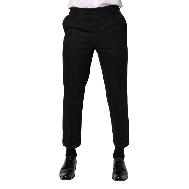 Dolce & Gabbana Black Stripes Wool Dress Formal Trouser Pants Virgin Elastane - Men