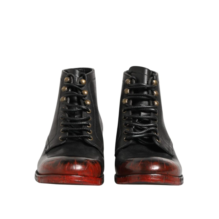 Dolce & Gabbana Black Red Lace Up Short Ankle Boot Shoes And 100lf - Men