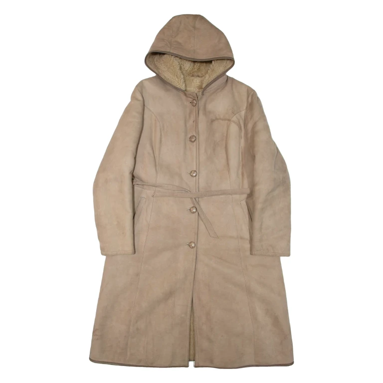 Belted Womens Coat Brown Leather Faux Leather Hooded XL