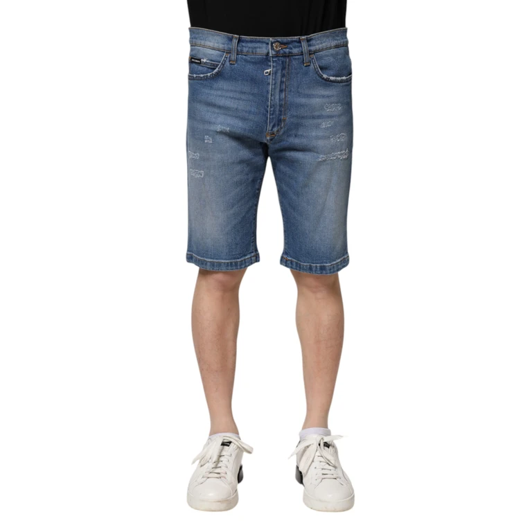Dolce & Gabbana Blue Cotton Stretch Men Denim Bermuda Shorts Elastane - Men