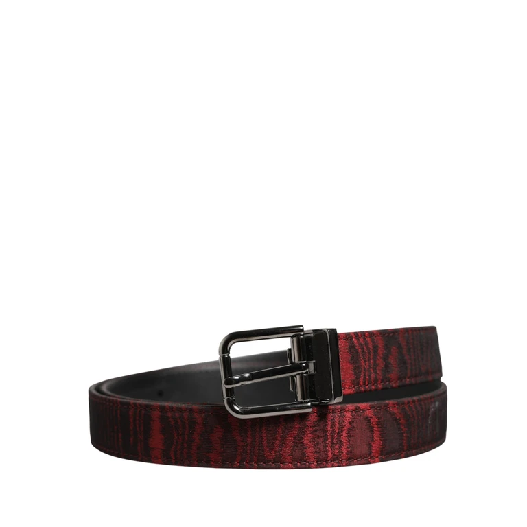 Men Red Jacquard Acetate Metal Buckle Belt Black And Polyester Calf - Men