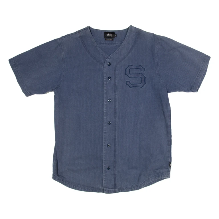 SAMSSY Mens Denim Shirt Blue L