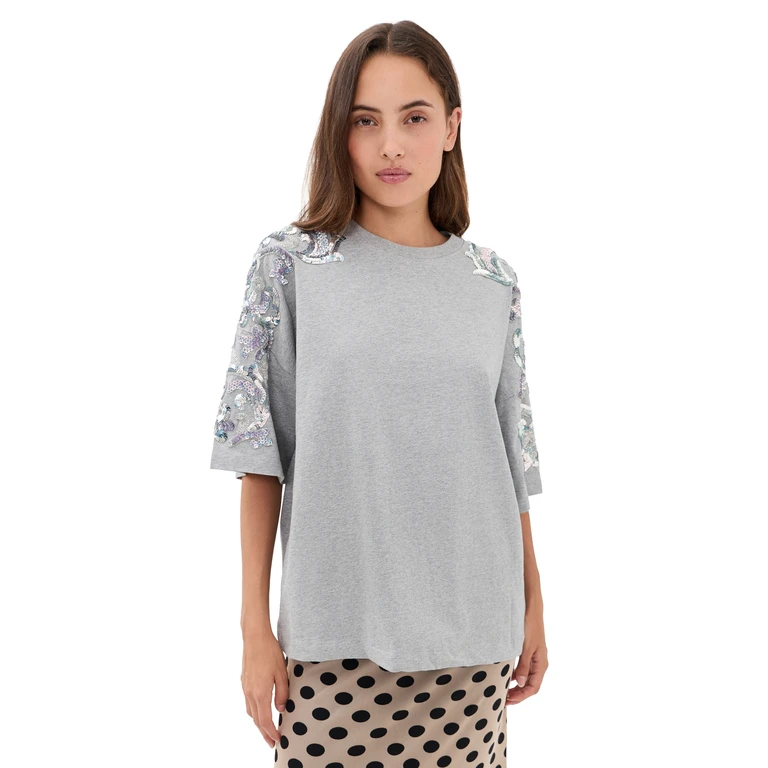 ESSENTIEL ANTWERP Jangoo Embroidered T-Shirt Silver Lining 0