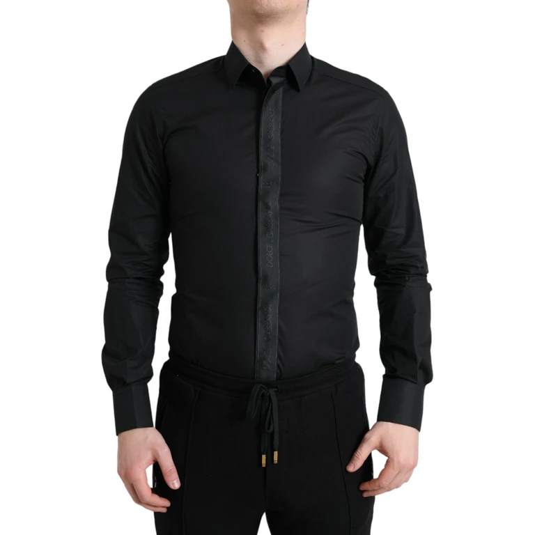 Dolce & Gabbana Black Cotton Logo Formal Gold Dress Shirt - Men