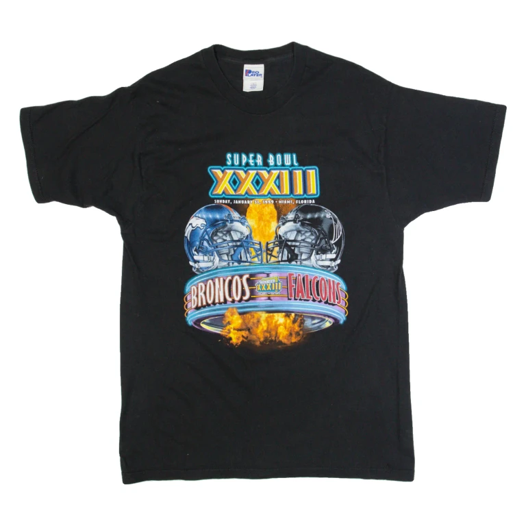 PRO PLAYER Super Bowl XXXIII Broncos Vs Falcons Mens T-Shirt Black 90s USA L