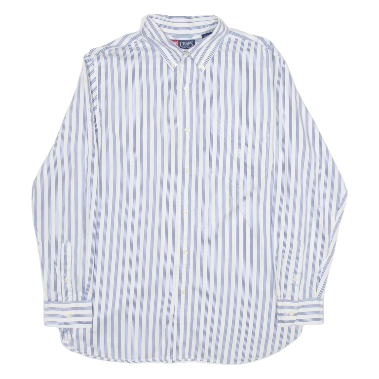 CHAPS Mens Shirt Blue 90s Striped Long Sleeve M