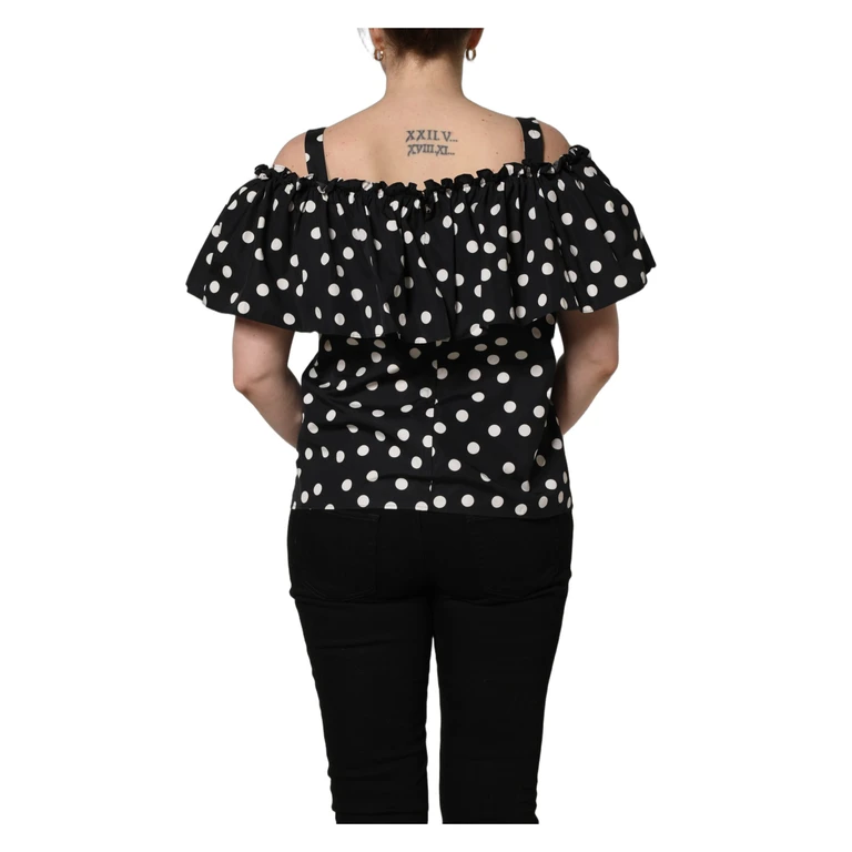 Black White Polka Dot Off Shoulder Top With Dots Cotton - Women