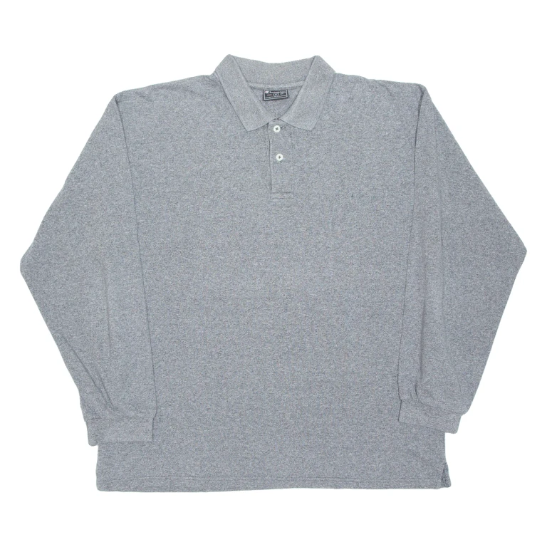 CHAMPION Mens Polo Shirt Grey Long Sleeve XL