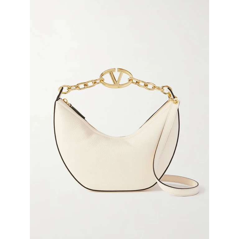 Valentino Garavani Ivory Leather Small Hobo Vlogo Shoulder Bag Black - Women
