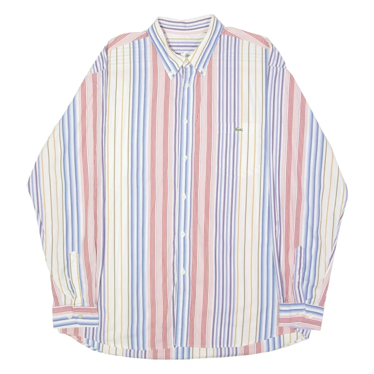 LACOSTE Mens Shirt Blue Striped Long Sleeve XL