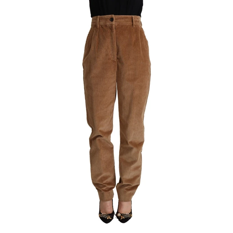 Brown Cotton Corduroy High Waist Skinny Pants Elastane - Women