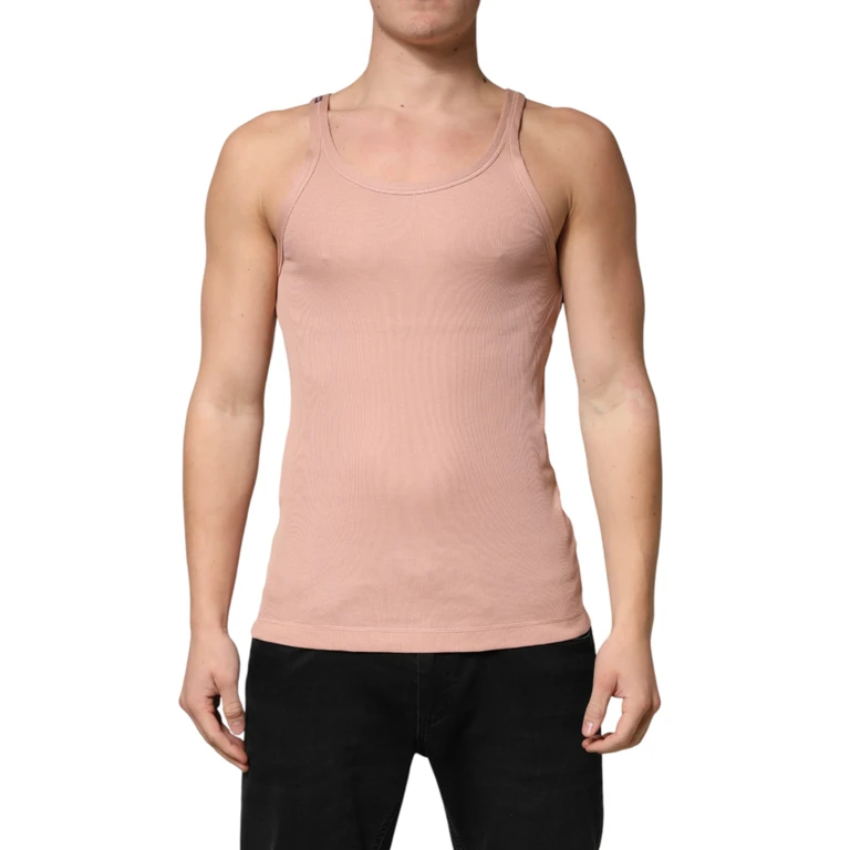 Pink Sleeveless Round Neck Tank Top T-Shirt Cotton - Men