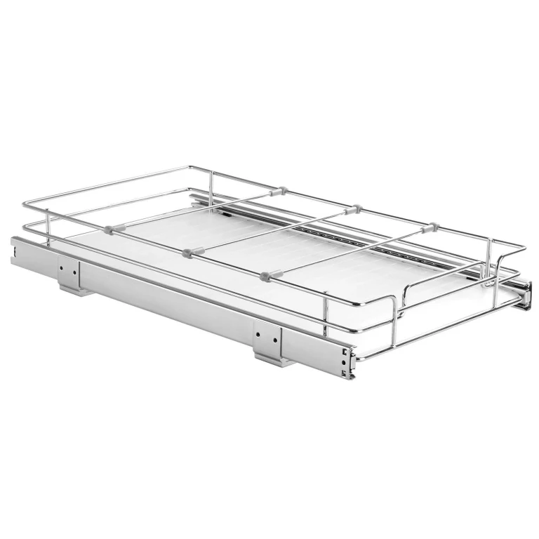 11"W x 21"D Pull Out Cabinet Organizer, Heavy Duty Slide Out Pantry Shelves, Chrome-Plated Steel Roll Out Drawers, Sliding Drawer Storage for Home, Inside Kitchen Cabinet, Bathroom, Under Sink - Silver