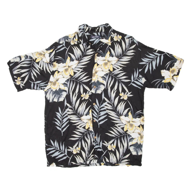 PURITAN Mens Hawaiian Shirt Black Viscose Floral M