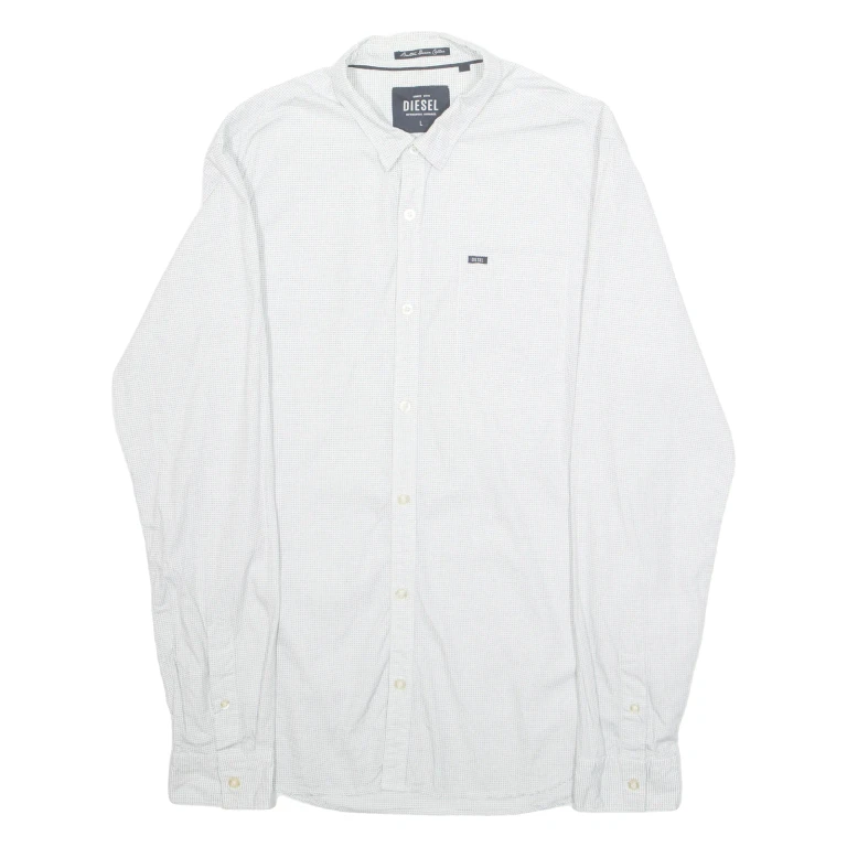 DIESEL Mens Shirt White Polka Dot Long Sleeve L