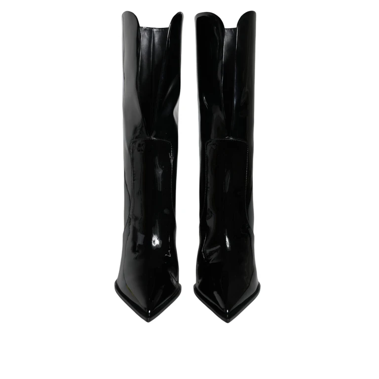 Dolce & Gabbana Black Patent Leather Mid Calf Boots Shoes - Women