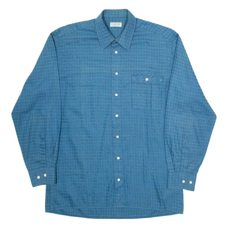 COLDOR Mens Shirt Blue Check Long Sleeve L