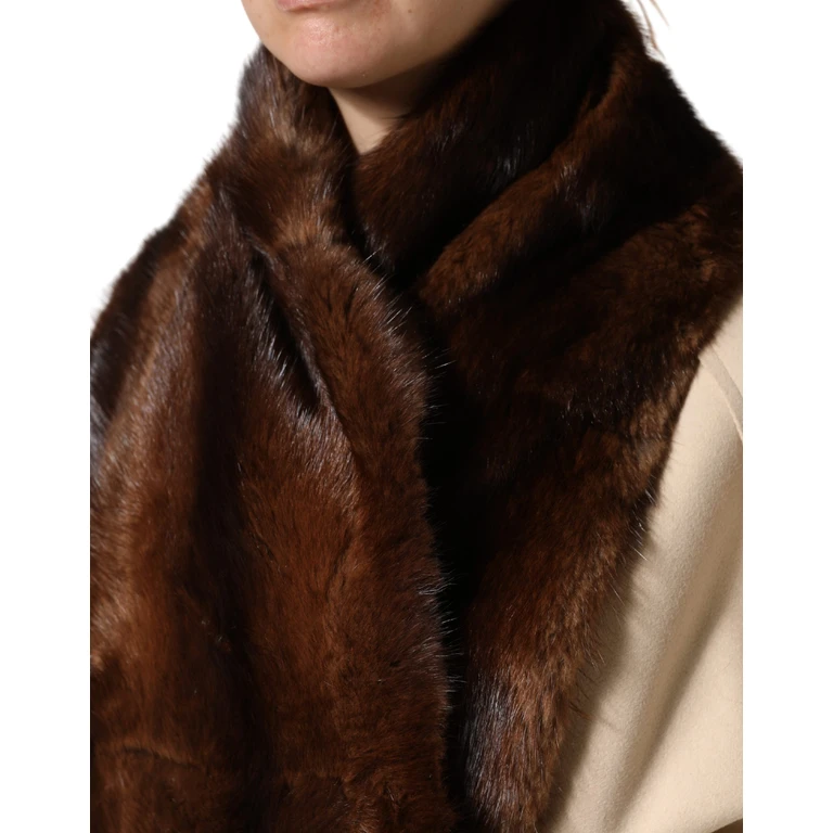 Dolce & Gabbana Black Brown Stripe Fur Shawl Wrap Scarf And Squirrel - Women