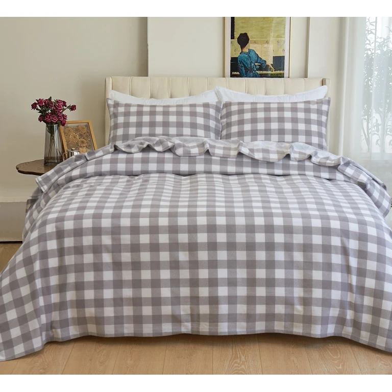 Buffalo Checkered Pattern - 100% Turkish Cotton Flannel, 4-Piece Flannel Sheet Set