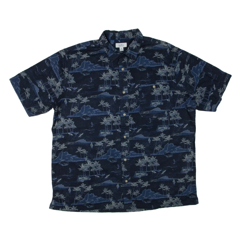 CROFT & BARROW Mens Hawaiian Shirt Blue Crazy Pattern XL