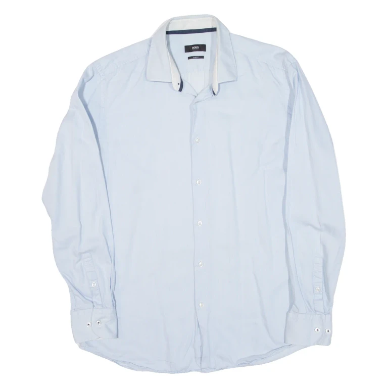 BOSS Slim Fit Mens Plain Shirt Blue Long Sleeve L
