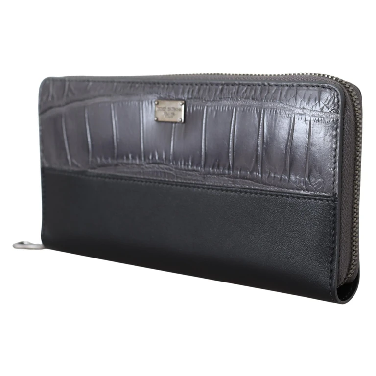 Dolce & Gabbana Black Zip Around Continental Clutch Leather Wallet And Gray - Men