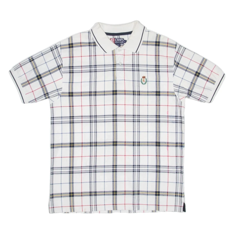 CHAPS RALPH LAUREN Mens Polo Shirt White Check L